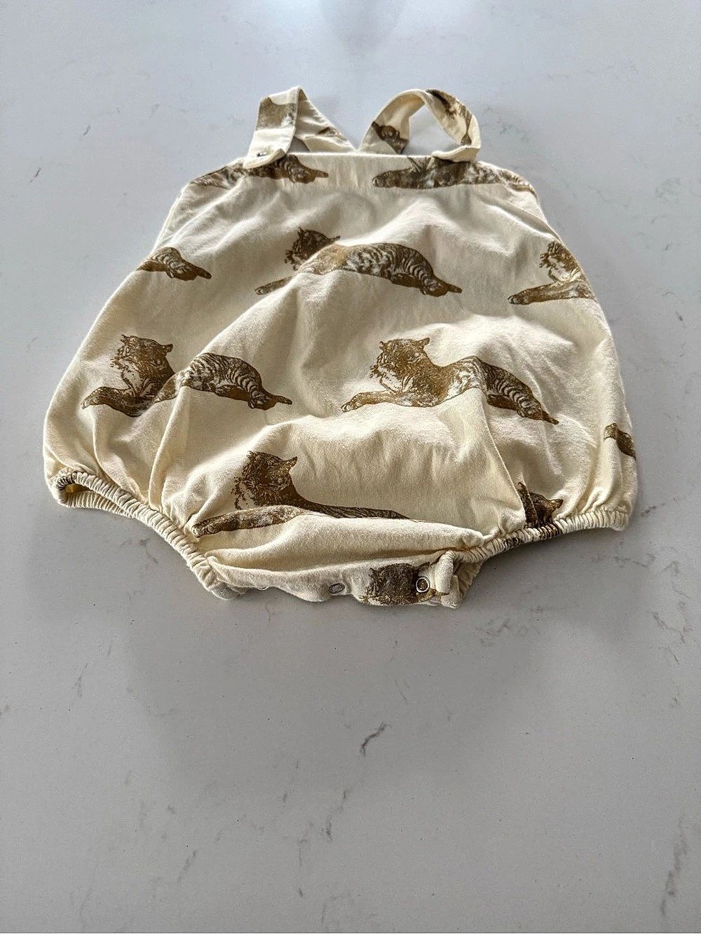 kate quinn Tiger Print Bubble Romper, Cream & Brown, 12-18M
